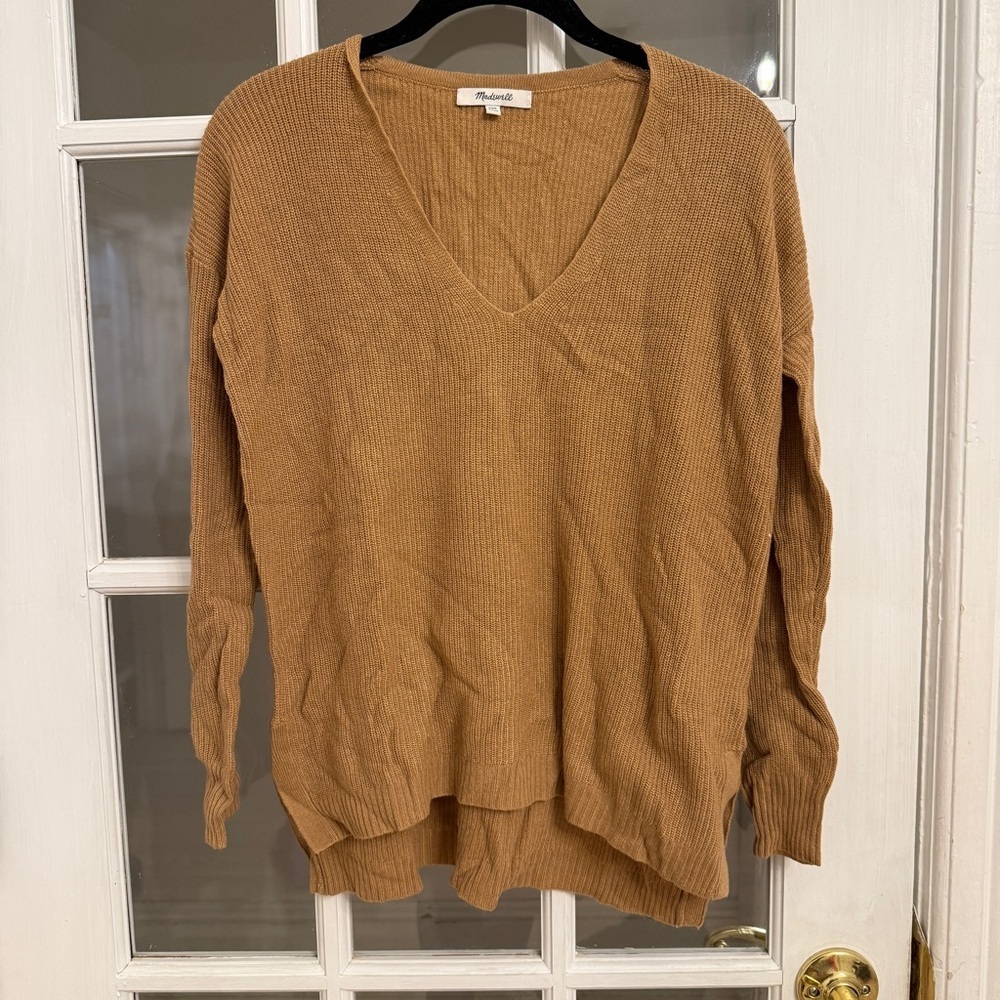 MADEWELL Women's Tan Merino Wool Alpaca Blend Warmlight V-Neck Sweater Size XXS